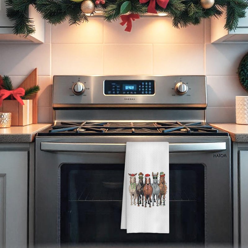 COWEB Christmas Horse Kitchen Towels, Horse Gifts for Women Girls, Gifts for Horse Lovers, Christmas Horse Decorations Dish Towels Tea Towels for Kitchen, Christmas Hand Towels for Bathroom, 16x24 Inch - Image 4